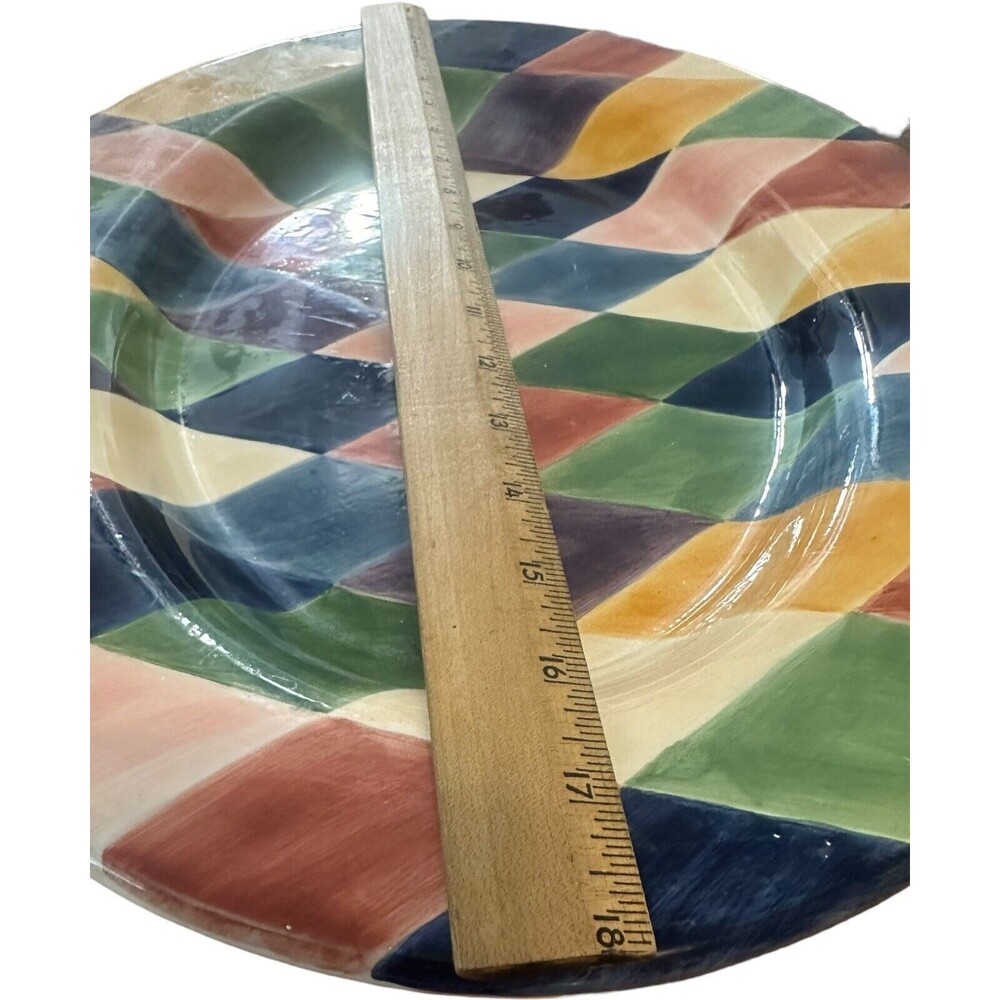 Tabletops Unlimited Carnival Diamond Handpainted 18" Oval Serving Platter XLarge - Picture 9 of 11